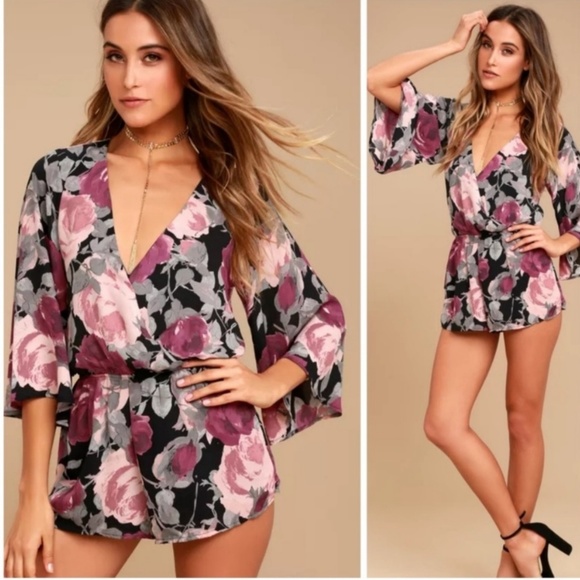 Lulus Other - Lulu's Black Floral What's Bloomin Romper